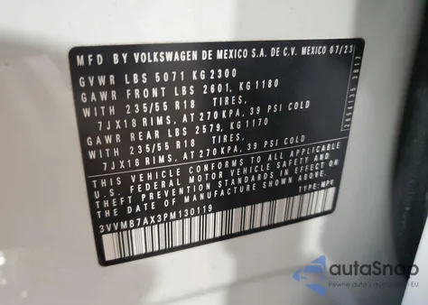 2023 Volkswagen Tiguan Se из США, поврежденный, VIN 3VVMB7AX3PM130119